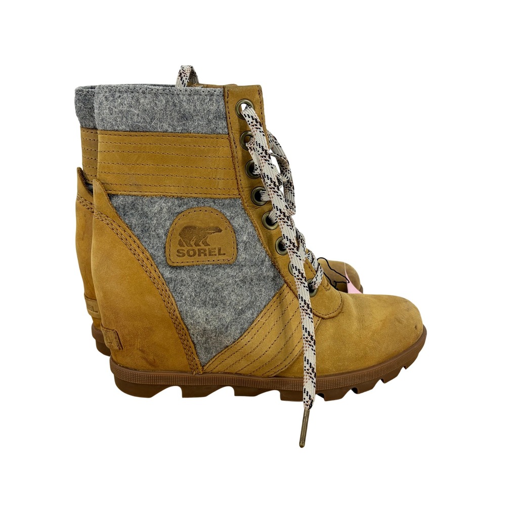 Sorel Joan of Arctic Wedge II Boots Camel Brown Grey Felt NL3376-224 Womens 7